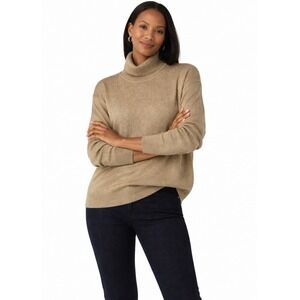 Suzelle Vintage 80s Womens Gold Sparkle Knit Turtleneck Sweater Size M